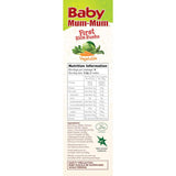 Baby Mum Mum Teething Rusks in Rice Vegetable flavor, gluten-free, easy to digest, ideal for teething infants, and mess-free.