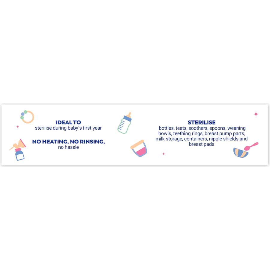 Milton Steriliser Tablets - 30 anti-bacterial tablets for disinfecting baby items, effective in 15 minutes, kills 99.9% of germs.
