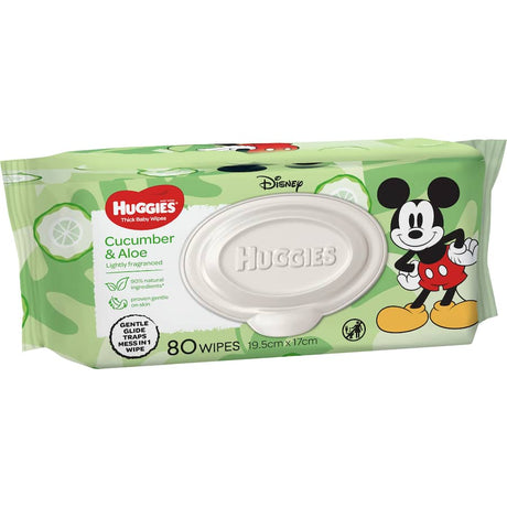 Huggies Thick Baby Wipes with Cucumber & Aloe offer a gentle, 3-in-1 clean using 90% natural ingredients for delicate baby care.