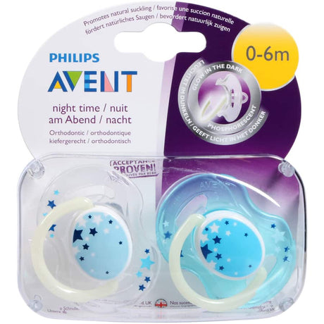 Philips Avent Night Time Classic Soother for infants, BPA-free, lightweight, glows in the dark for easy find at bedtime.