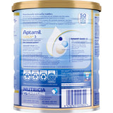 Aptamil Gold+3 toddler nutritional supplement with vitamins, prebiotics, probiotics, and Omega-3 DHA for healthy growth.
