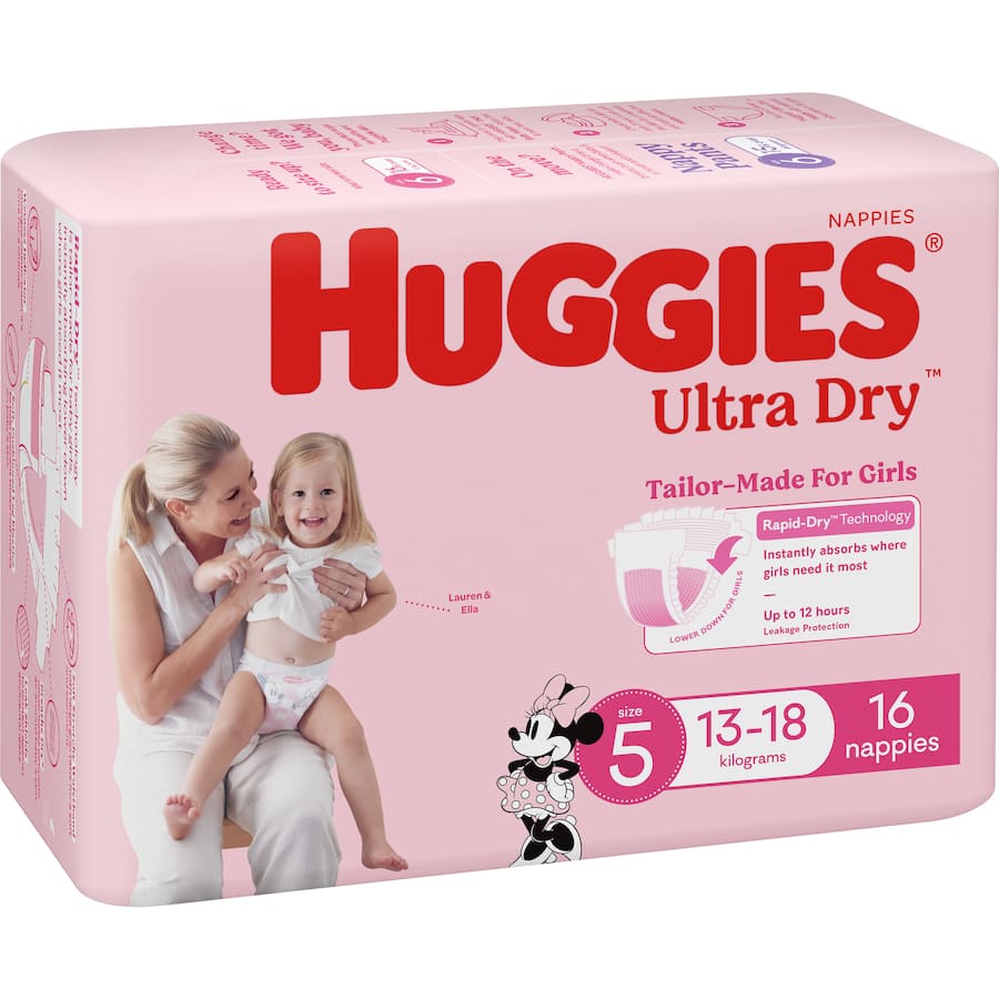 Huggies Ultra Dry Nappies Girls Size 5 (13-18kg) 16pack