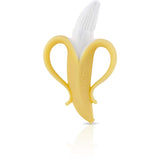Nuby Nana Nubs Baby Toothbrush Massager featuring soft silicone, banana shape, and massaging bristles for teething relief.