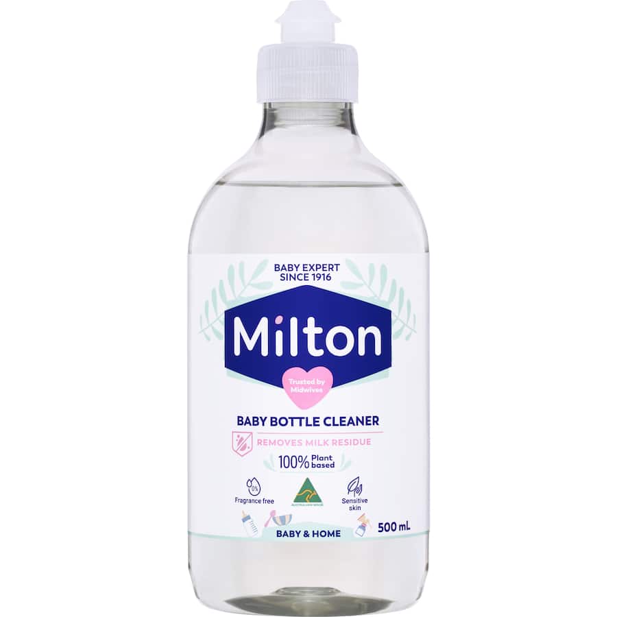 Milton Baby Bottle Cleaner removes milk residue, ensures safe cleaning of bottles, teats, and pump parts for baby care.