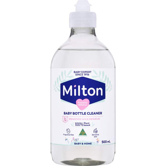 Milton Baby Bottle Cleaner removes milk residue, ensures safe cleaning of bottles, teats, and pump parts for baby care.