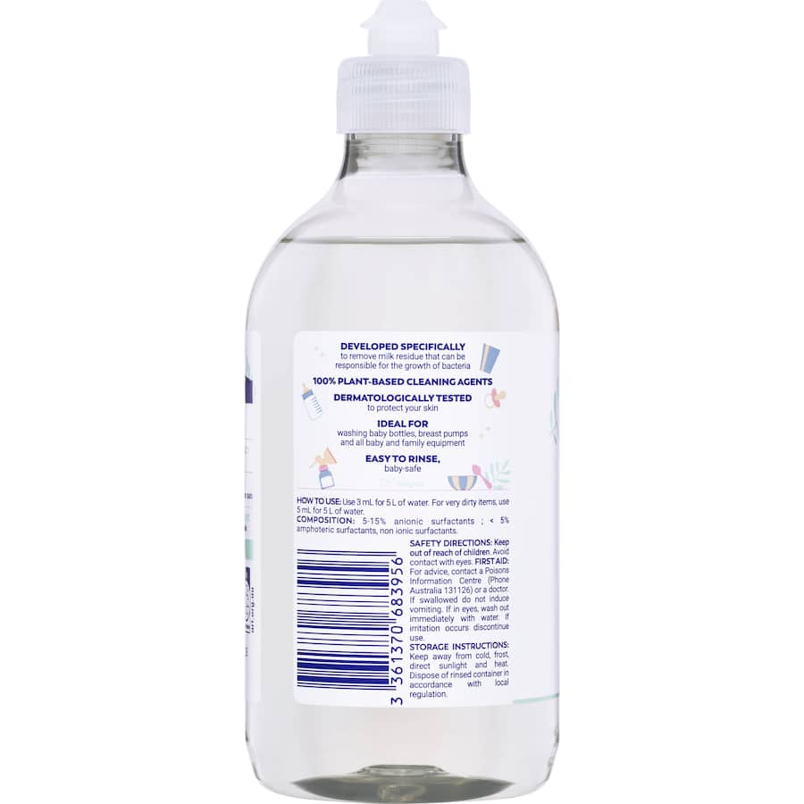 Milton Baby Bottle Cleaner ensures safe, thorough cleaning of bottles, teats, and breast pump parts, ideal for sensitive skin.