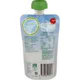 Woolworths Smiling Tums Baby Food pouch featuring smooth apple, pear, and cinnamon puree, ideal for babies 6 months and older.