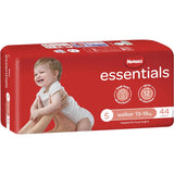 Huggies Essentials Nappies Size 5: Soft, absorbent with leak protection, featuring fun Mickey designs and a wetness indicator.