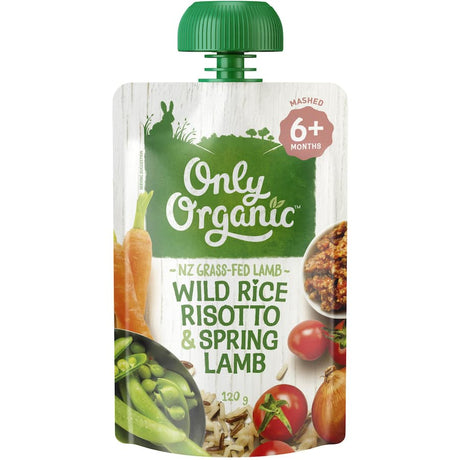 Savory Stage 2 baby food featuring wild rice risotto and tender New Zealand lamb, ideal for developing taste buds.