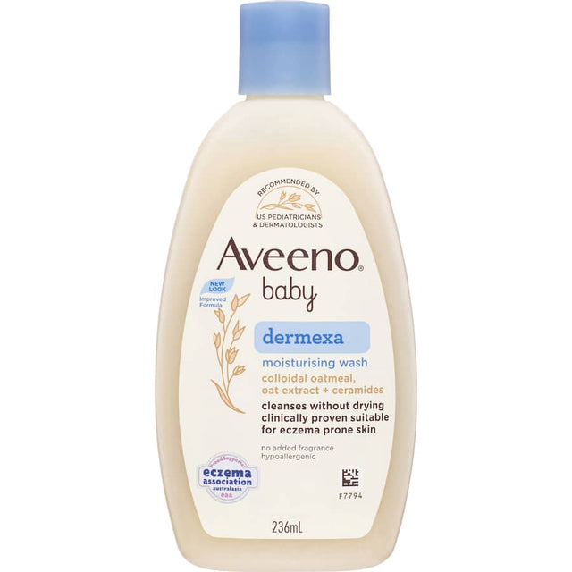 Aveeno Dermexa Baby Body Wash, a gentle formula with oat essence, soothes and hydrates extra dry, eczema-prone skin.