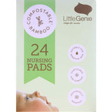 Compostable bamboo nursing pads, soft, contoured, with adhesive tabs for a secure fit during breastfeeding.
