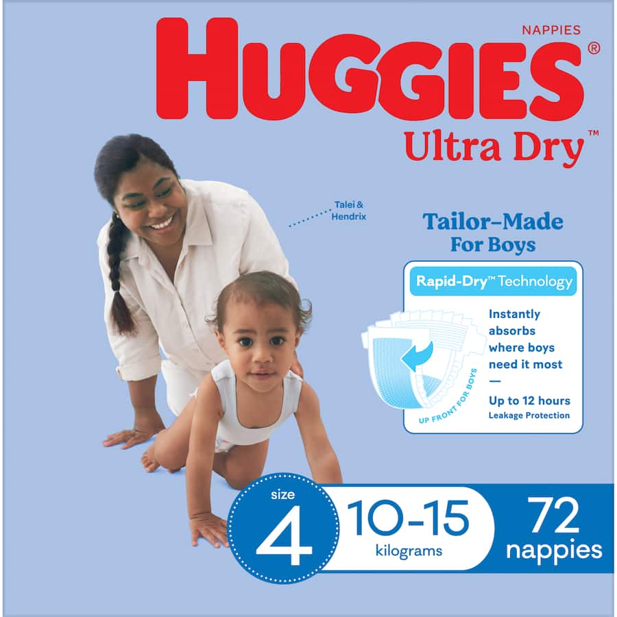 Huggies Ultra Dry Nappies Boys Size 4 (10-15kg) Jumbo pack 72pack
