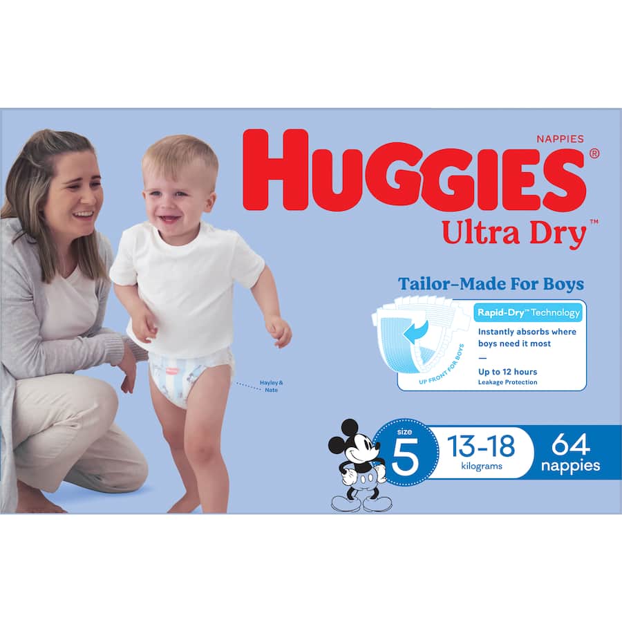 Huggies Ultra Dry Nappies Boys Size 5 (13-18kg) Jumbo pack 64pack
