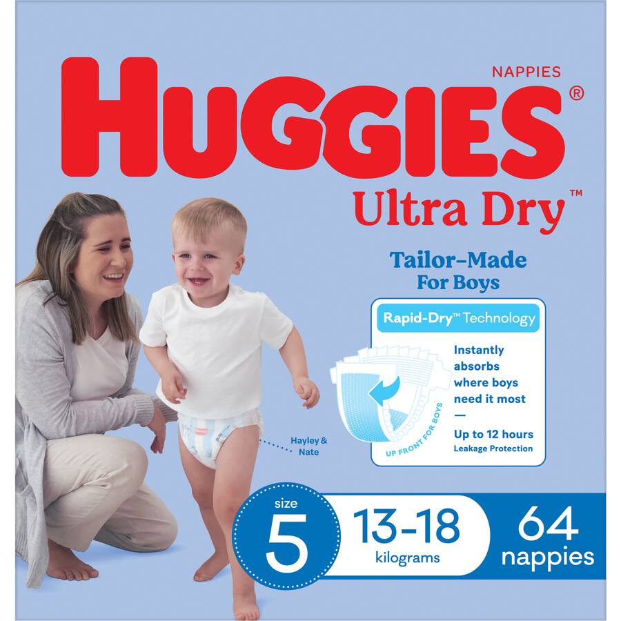 Huggies Ultra Dry Nappies Boys Size 5 (13-18kg) Jumbo pack 64pack