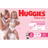 Huggies Ultra Dry Nappies Girls Size 5 (13-18kg) Jumbo pack 64pack