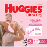 Huggies Ultra Dry Nappies Girls Size 3 (6-11kg) Jumbo pack 90pack