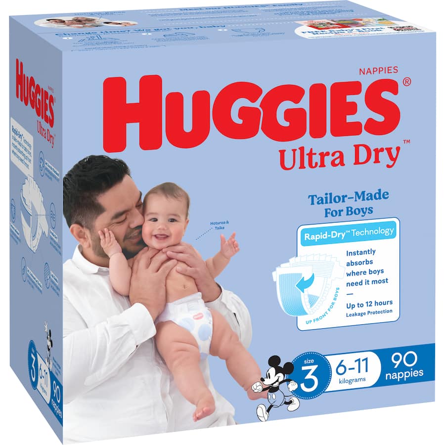 Huggies Ultra Dry Nappies Boys Size 3 (6-11kg) Jumbo pack 90pack