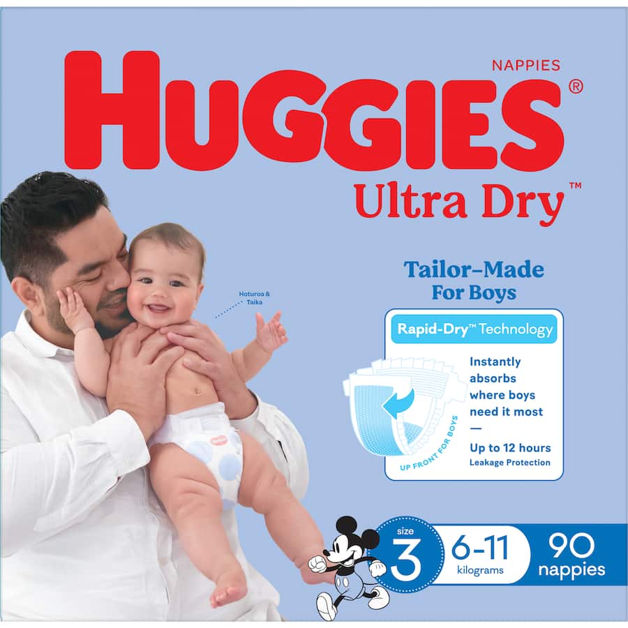 Huggies Ultra Dry Nappies Boys Size 3 (6-11kg) Jumbo pack 90pack