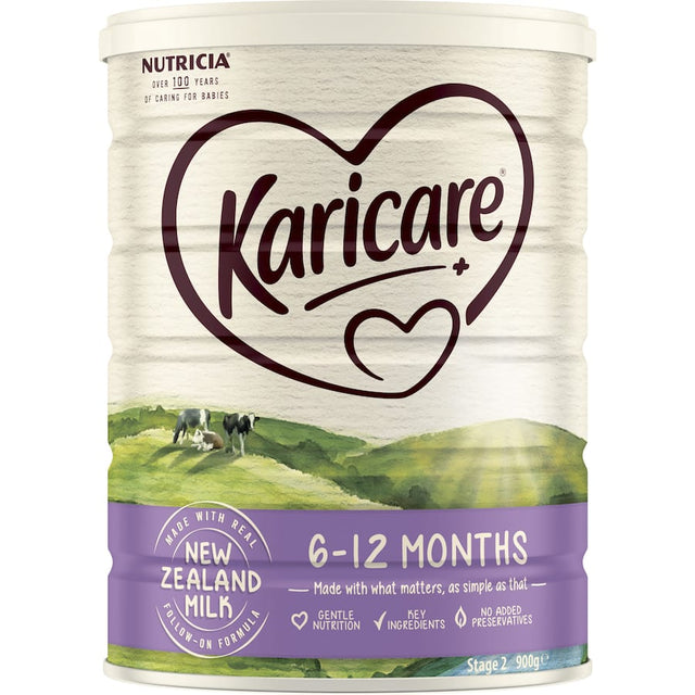 Karicare 2 Baby Follow-on Formula, designed for 6-12 months, supports growth with essential nutrients and DHA for development.