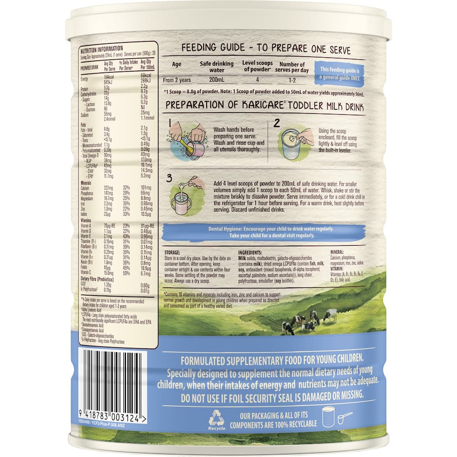 Karicare 4 Toddler Milk Drink offers essential nutrients for toddlers 2 years and up, supporting growth with New Zealand milk.