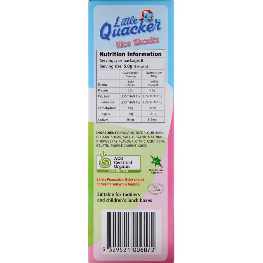 Little Quacker Organic Toddler Biscuits in Strawberry Rice, a gluten-free, healthy snack perfect for toddlers.