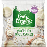 Only Organics Kindy Baby Snacks Yoghurt Rice Cakes, nutritious finger foods topped with creamy organic yoghurt for toddlers.