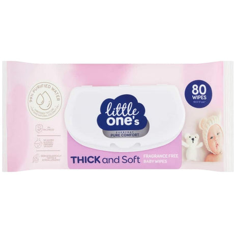 Thick, unscented baby wipes for gentle, irritation-free cleaning of delicate skin during diaper changes and mealtime messes.