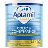 Infant formula designed for colic and constipation relief, ensuring complete nutrition for babies from birth to 12 months.