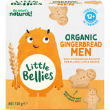 A box of Little Bellies Organic Gingerbread Men Biscuits, perfect for toddlers with a crispy texture and naturally sweetened taste.