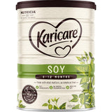 Karicare Soy Baby Infant Formula, dairy-free and plant-based, perfect for infants from birth to 12 months, with recyclable packaging.