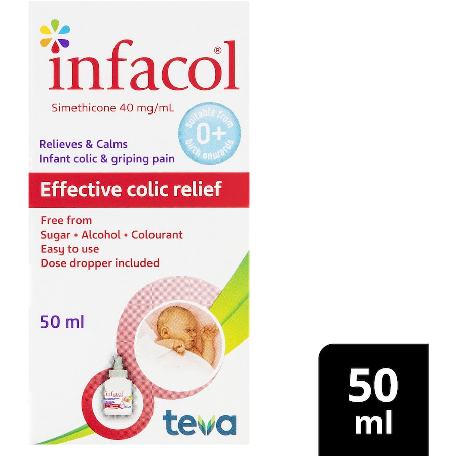 Infacol colic relief bottle for infants 0+, providing gas relief and comfort during feeding for a happier baby.