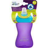 Philips Avent Grippy Soft Spout Baby Cup with contoured shape, anti-slip grip, and gentle spout for teething toddlers.