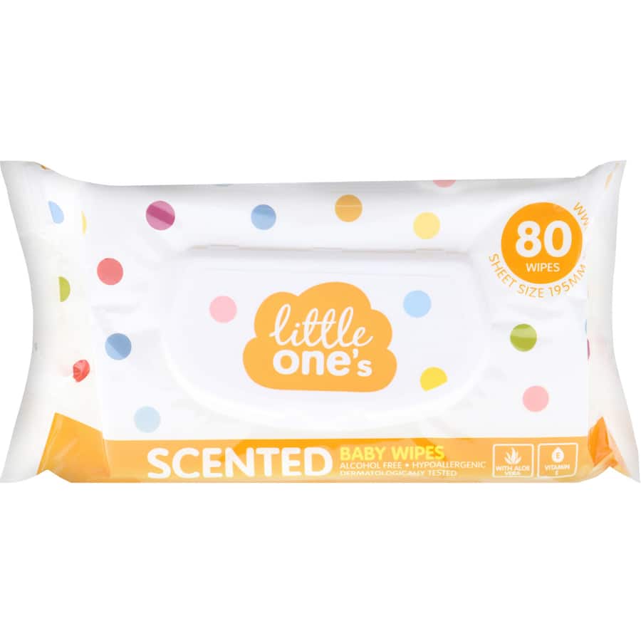 Scented baby wipes for gentle, effective skincare; 80-pack with aloe vera, vitamin E, and chamomile for sensitive skin.