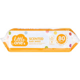Scented baby wipes for gentle care, enriched with aloe vera and vitamin E, hypoallergenic, ideal for sensitive skin.
