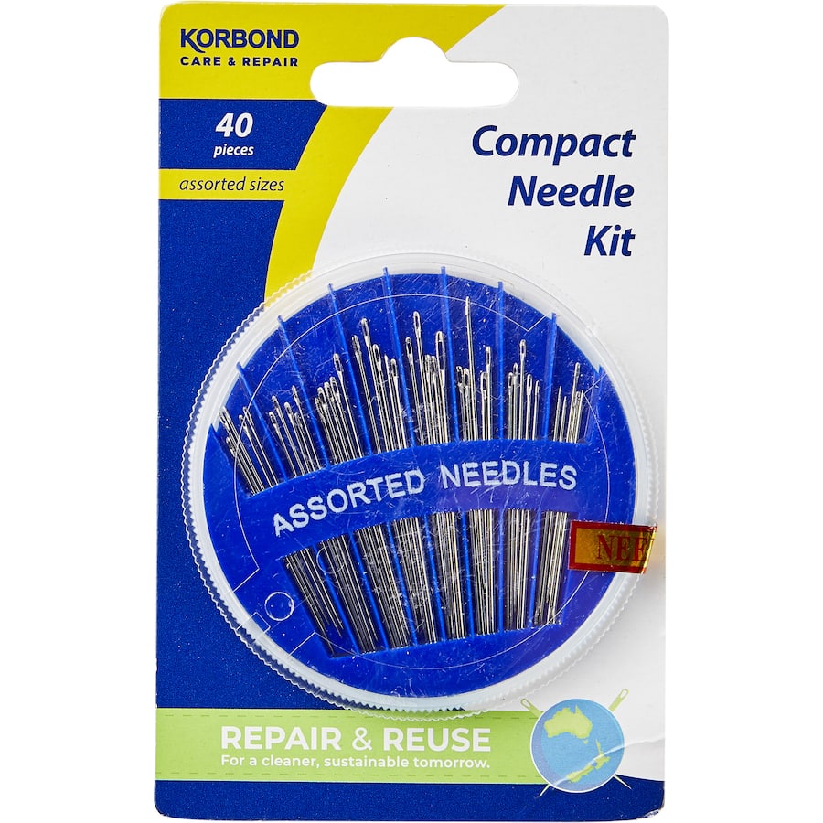Compact Korbond Needle Kit featuring assorted high-quality needles for sewing, mending, and quilting in a travel-friendly case.