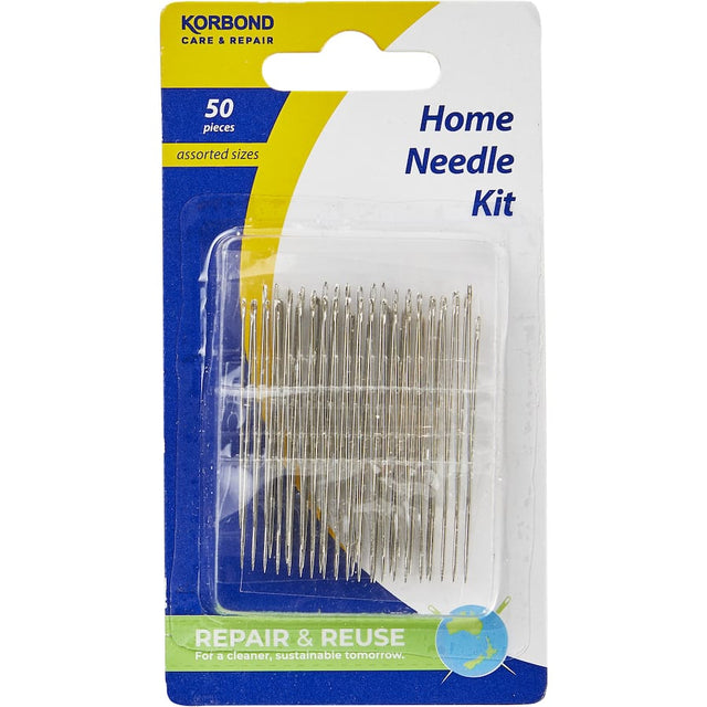 Korbond Home Needle Kit featuring assorted needles, a needle threader, and compact storage for versatile sewing projects.
