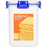 Medium cracker container with easy-locking clips, flexible seal, and stackable design for fresh snack storage.