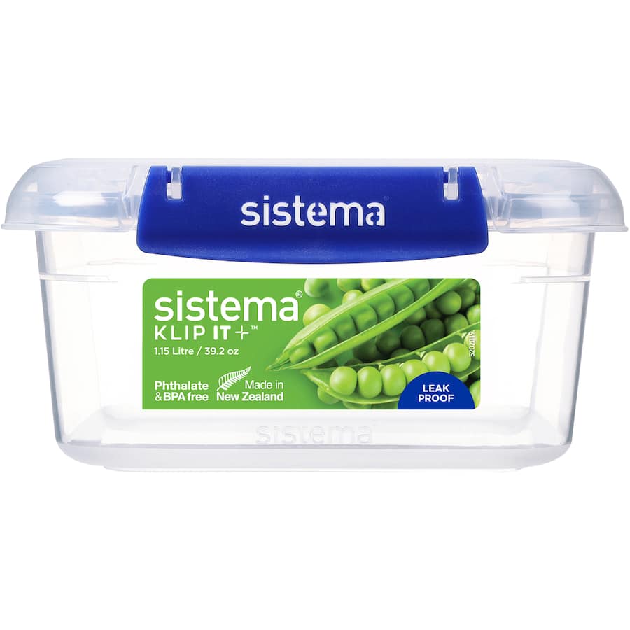 Sistema Klip It Plus Container Lunch, versatile leak-proof food storage with easy-locking clips, perfect for meal prep and organization.