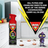 Mortein Powerguard All In One insect spray with eucalyptus kills various pests quickly and eliminates germs they carry.