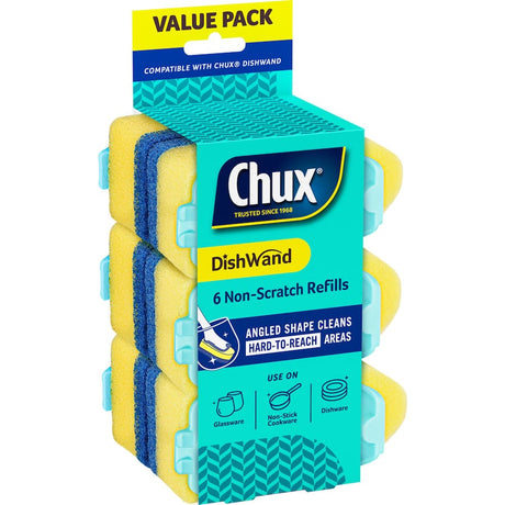 Ergonomic Chux Dishwand Brush with refillable soap reservoir for effortless dish cleaning and grease removal.