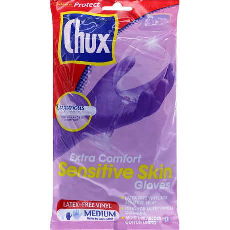 Vinyl gloves with extra long cuff and moisture-absorbing lining for ultimate comfort and protection in various tasks.