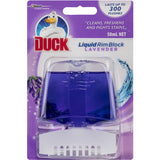 Duck Toilet Flush Lavender with liquid rim block for cleaning, freshening, and stain fighting, lasts up to 300 flushes.