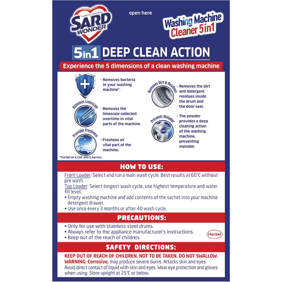 Sard Washing Machine Cleaner: Antibacterial disinfectant that removes bacteria, limescale, dirt, and odors for a hygienic clean.