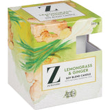 Zenzone Lemongrass & Ginger scented candle, eco-friendly soy wax, refreshing aroma for relaxation and ambiance.