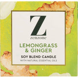 Zenzone Lemongrass & Ginger scented candle, featuring eco-friendly soy wax for a refreshing, uplifting aroma.