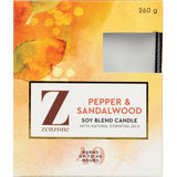 Zenzone Scented Candle in Pepper & Sandalwood, featuring spicy and woody notes for a calming home ambiance.