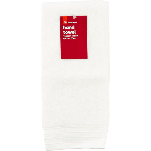 Essentials Hand Towel in classic white or charcoal, 100% cotton, plush 450gsm for style and absorbency.