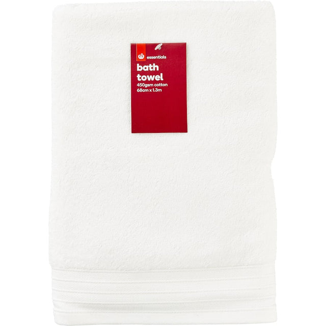 Luxurious Essentials Bath Towel in white or charcoal, made of 100% cotton for softness, absorbency, and modern style.