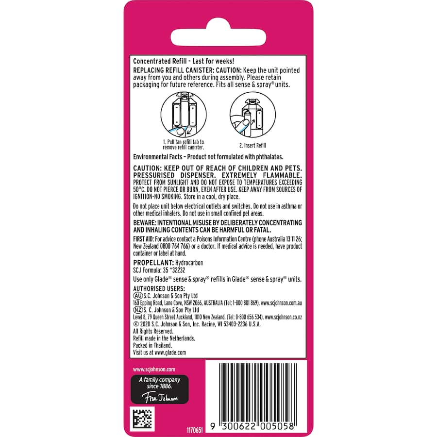 Glade Sense & Spray Automatic Freshener in limited edition design, featuring motion sensor for instant fragrance bursts.