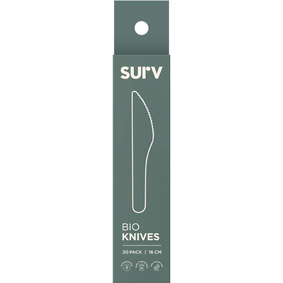 Eco-friendly 16cm biodegradable knives made from 100% sugarcane, perfect for sustainable dining and easy composting.